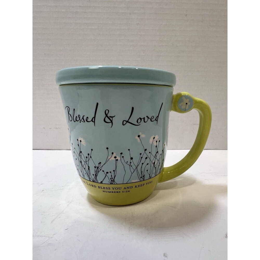 Dayspring Inspirational Blessed And Loved Ceramic Coffee Tea Mug With Lid Green